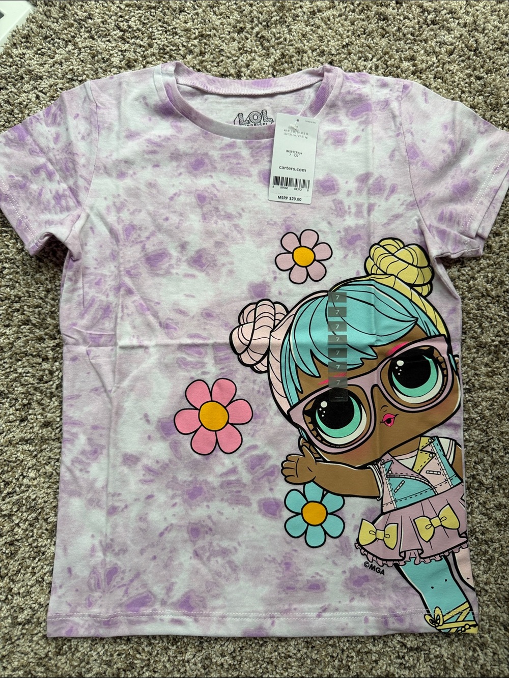 NWT L.O.L. Surprise! Lavender Tie-Dye Tee with Colorful Doll Graphic size 7